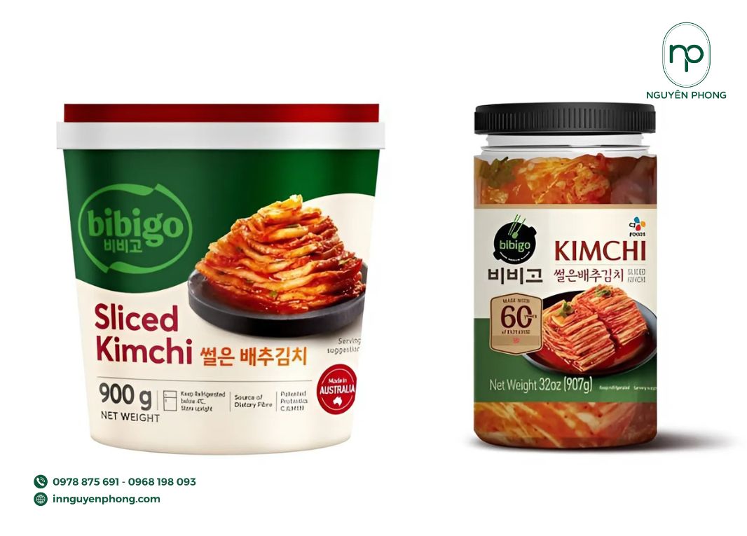 mẫu tem nhãn kim chi trên kệ hàng siêu thị